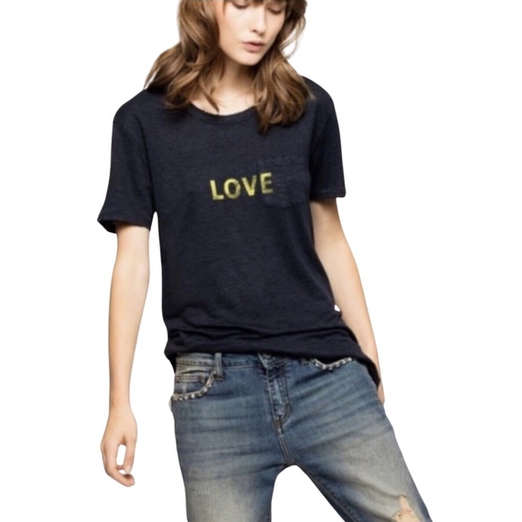 Zadig & Voltaire Amber Graphic Linen Love Tee Navy XS - Picture 1 of 6